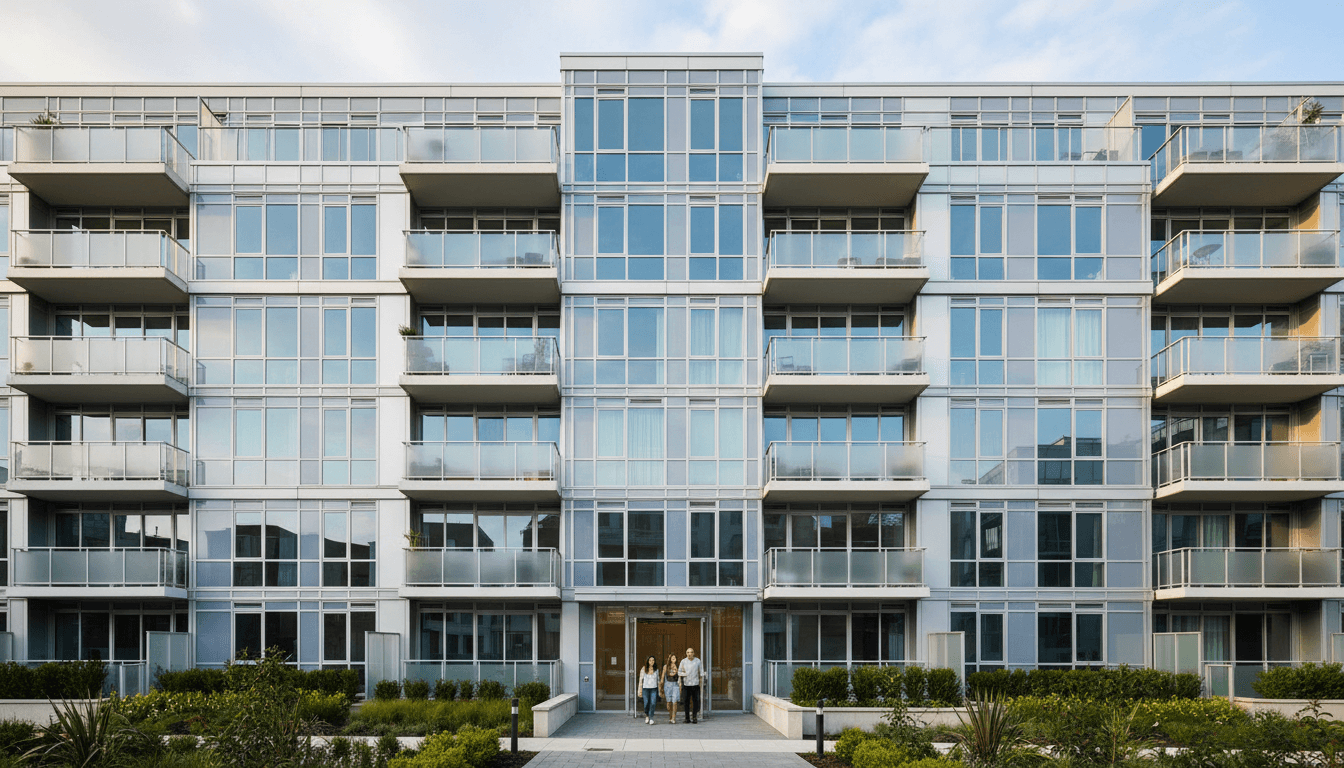 Low-rise apartment building with tidy front walk
